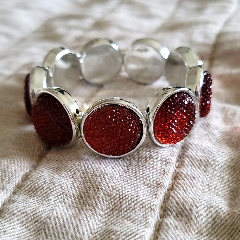 Chunky Ruby Jeweled Costume Bracelet